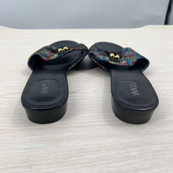 Vaneli Womens Flat Sandals Slip On 9M Rainbow Colorful Tassel Art Deco Mosaic - Picture 9 of 14